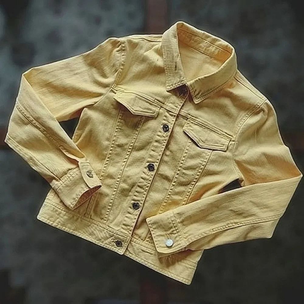 Vtg lemon yellow denim button up jacket - Picture 3 of 12